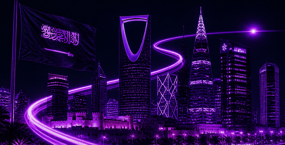 Riyadh skyline and the Saudi flag